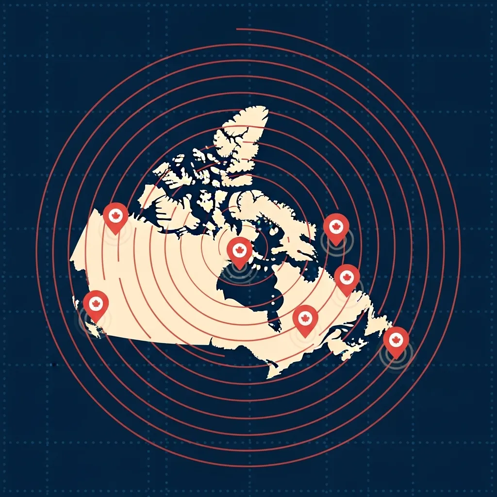 Stylised map of Canada with phone signals